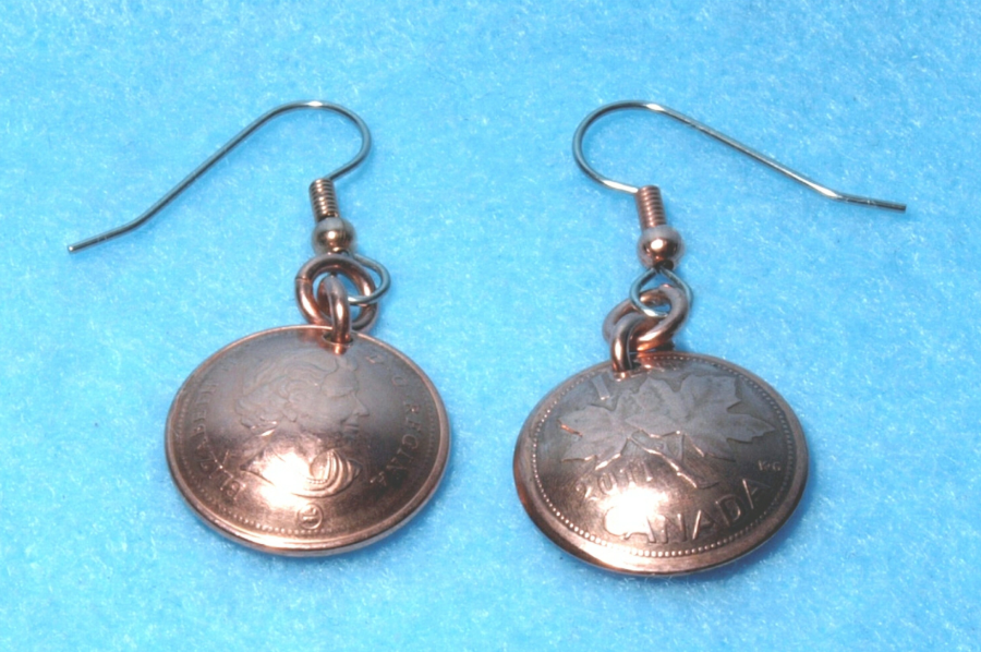 Rare Canadian Penny Earrings with Copper Rings & Surgical Steel Ear Wires
