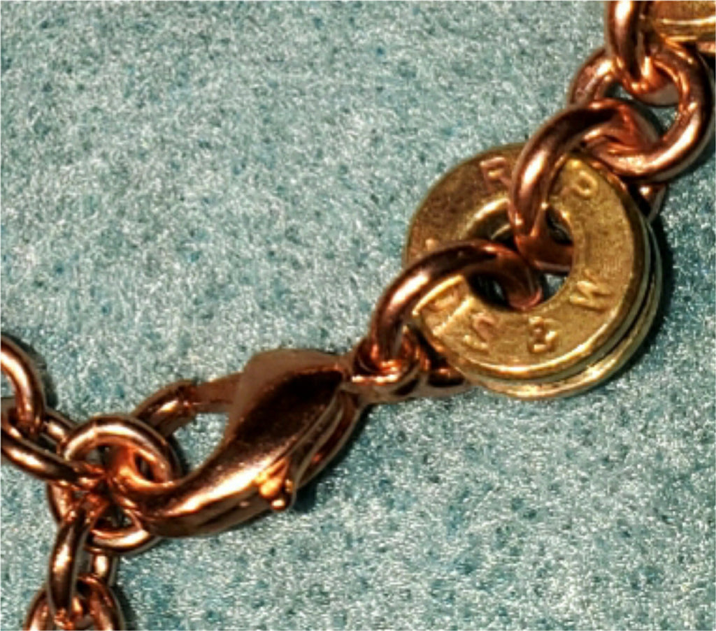 Recycled Bullet Bracelet with Therapeutic Copper Chain- .40 Cal (Mixed Headstamps)