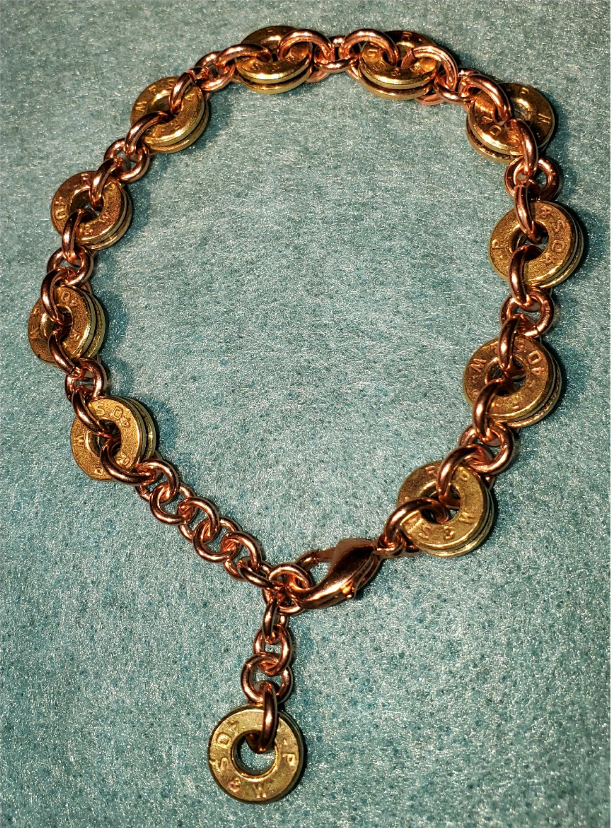 Recycled Bullet Bracelet with Therapeutic Copper Chain- .40 Cal (Mixed Headstamps)