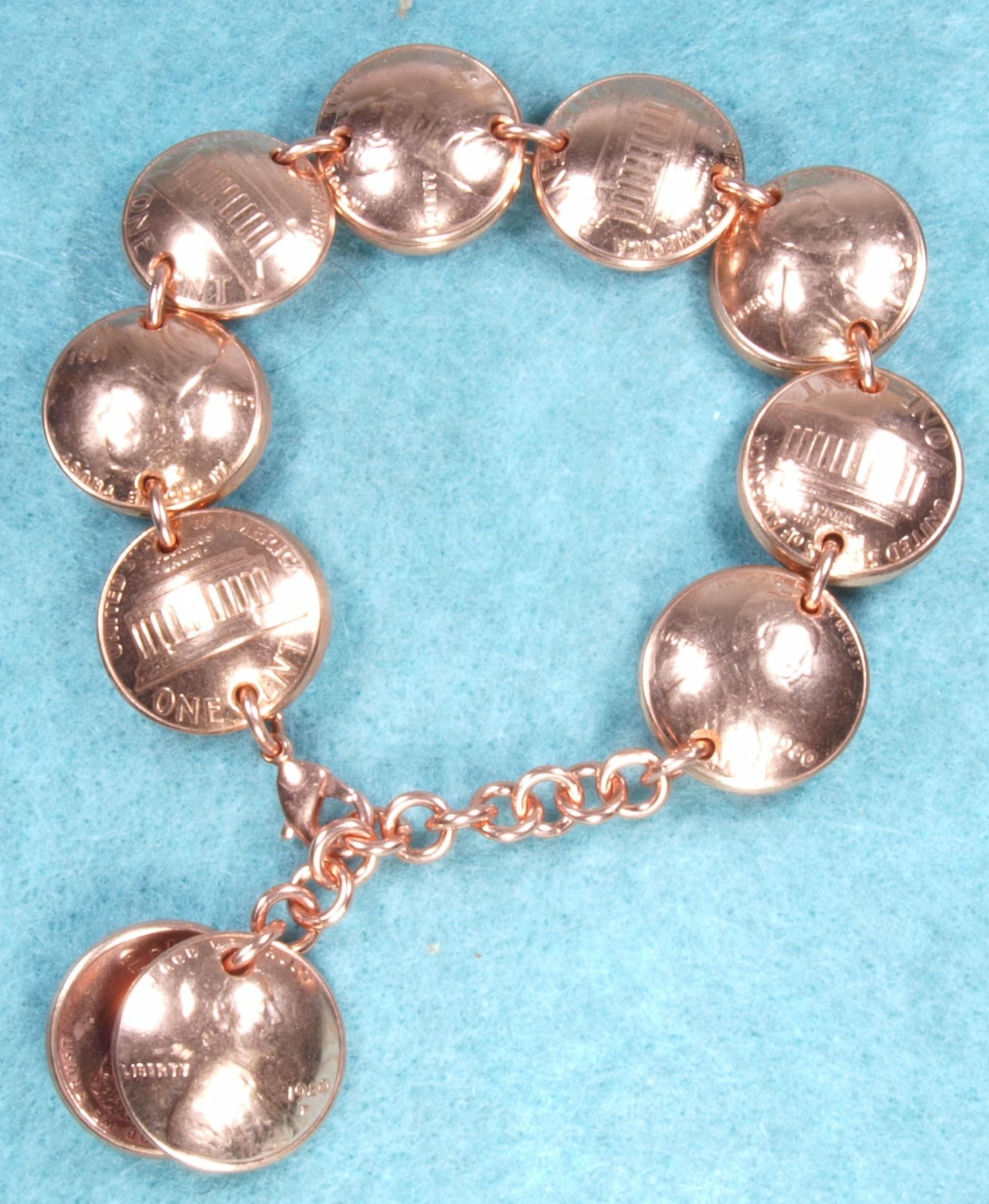 US Pre-1982 Copper Penny Double-Domed Bracelet- Adjustable Size- 6" to 8"