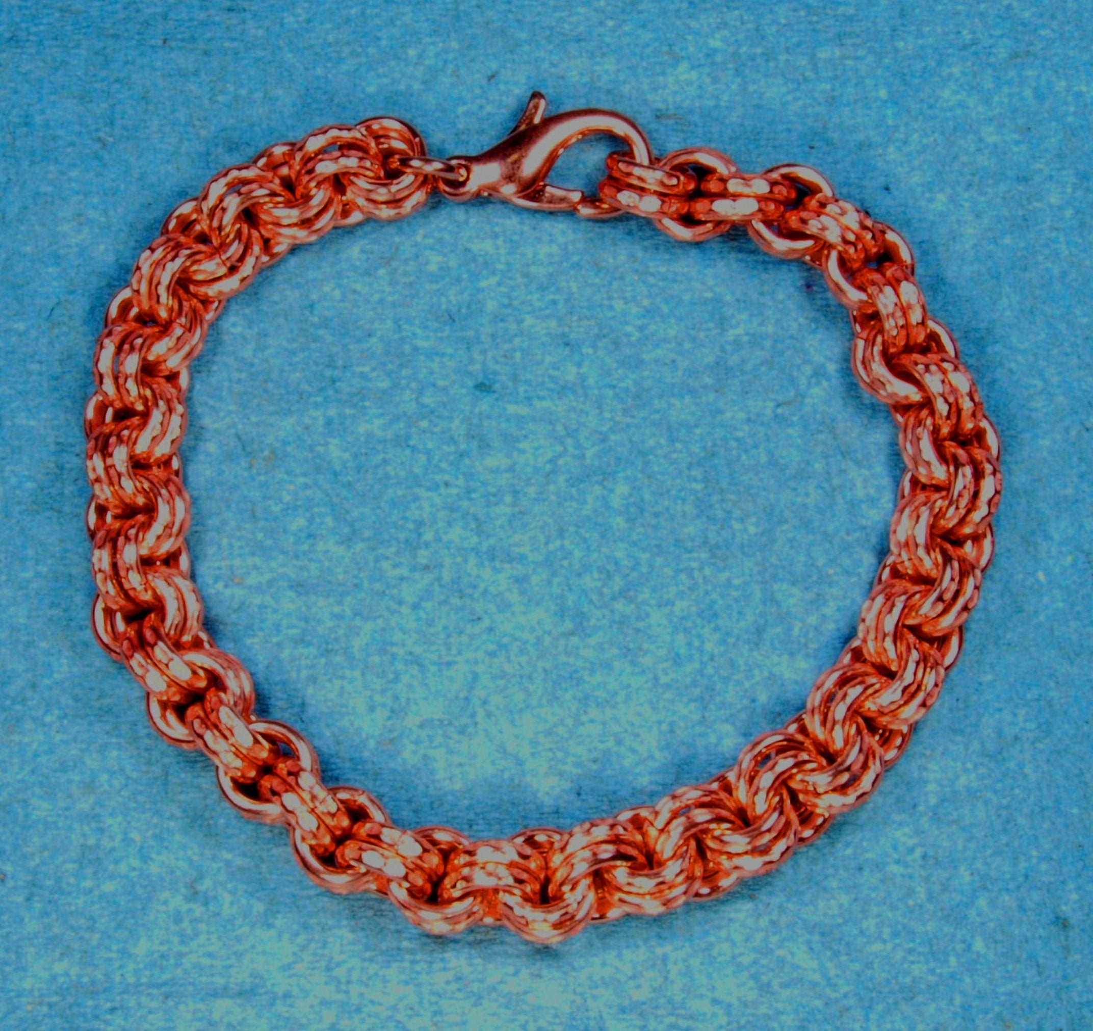 Recycled Copper Chainmail Bracelet/Anklet: 2in2 14g x 5mmTextured Copper Rings