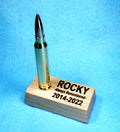 Personalized Rifle Bullet Pet Urn – Hunting Dog Memorial on Montana Pine