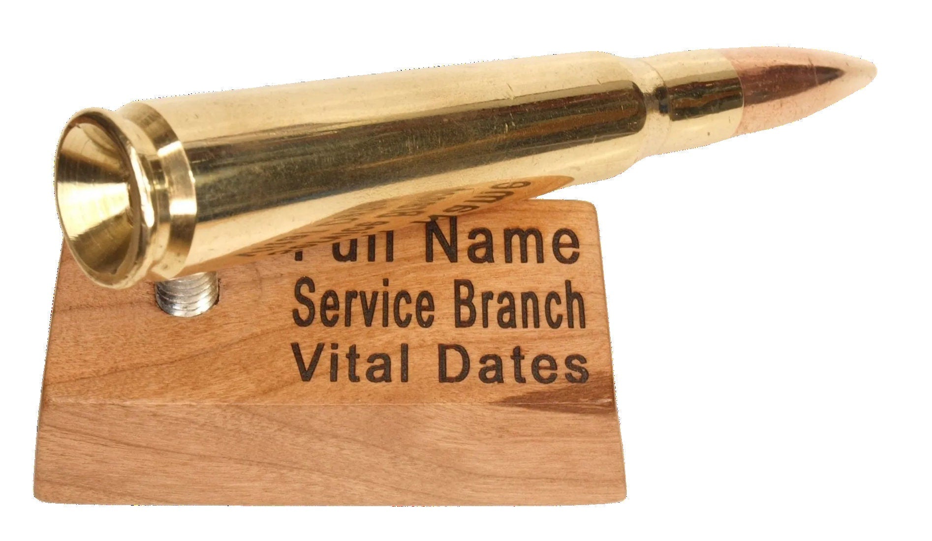 Personalized .50 Caliber Browning Machine Gun Funeral Urn for Cremation Ashes on Cherrywood Base