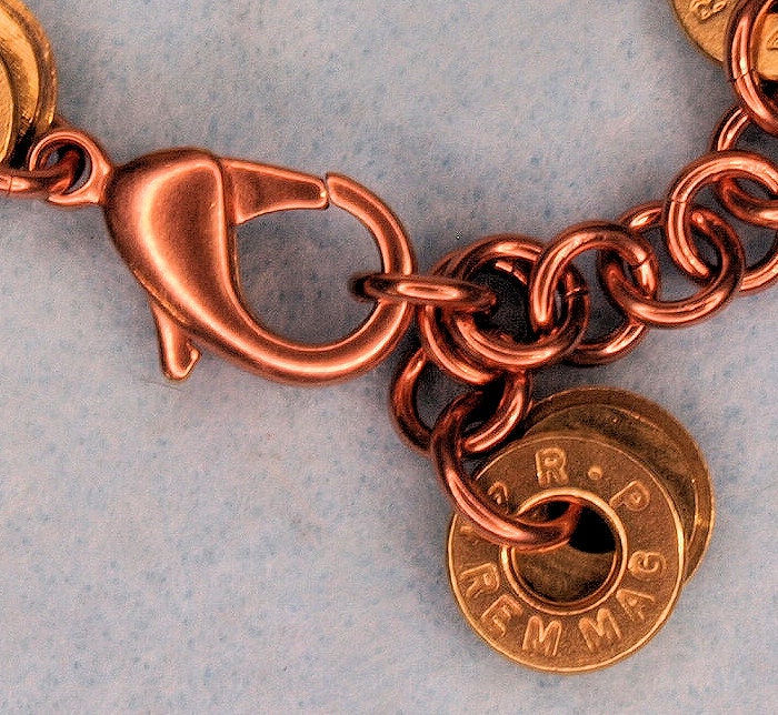 Recycled  .44 Special Bullet Bracelet with Therapeutic Copper Chain- (Mixed Headstamps)