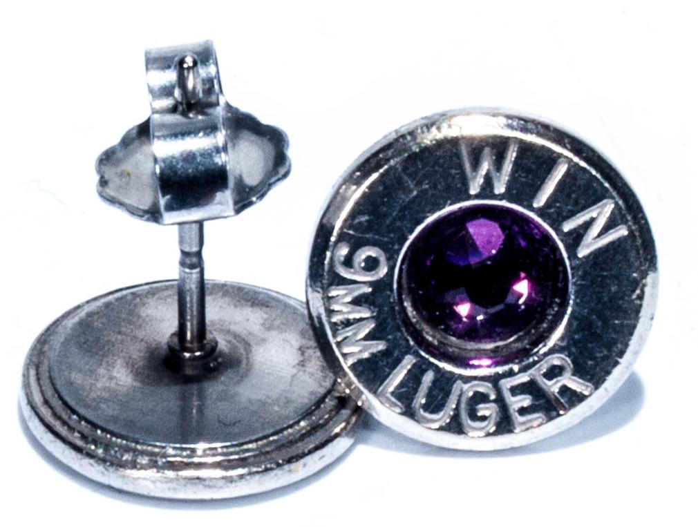 9mm Palladium Plated Recycled Bullet Ear Posts with Birthstone Crystals