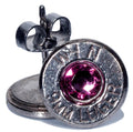 9mm Palladium Plated Recycled Bullet Ear Posts with Birthstone Crystals