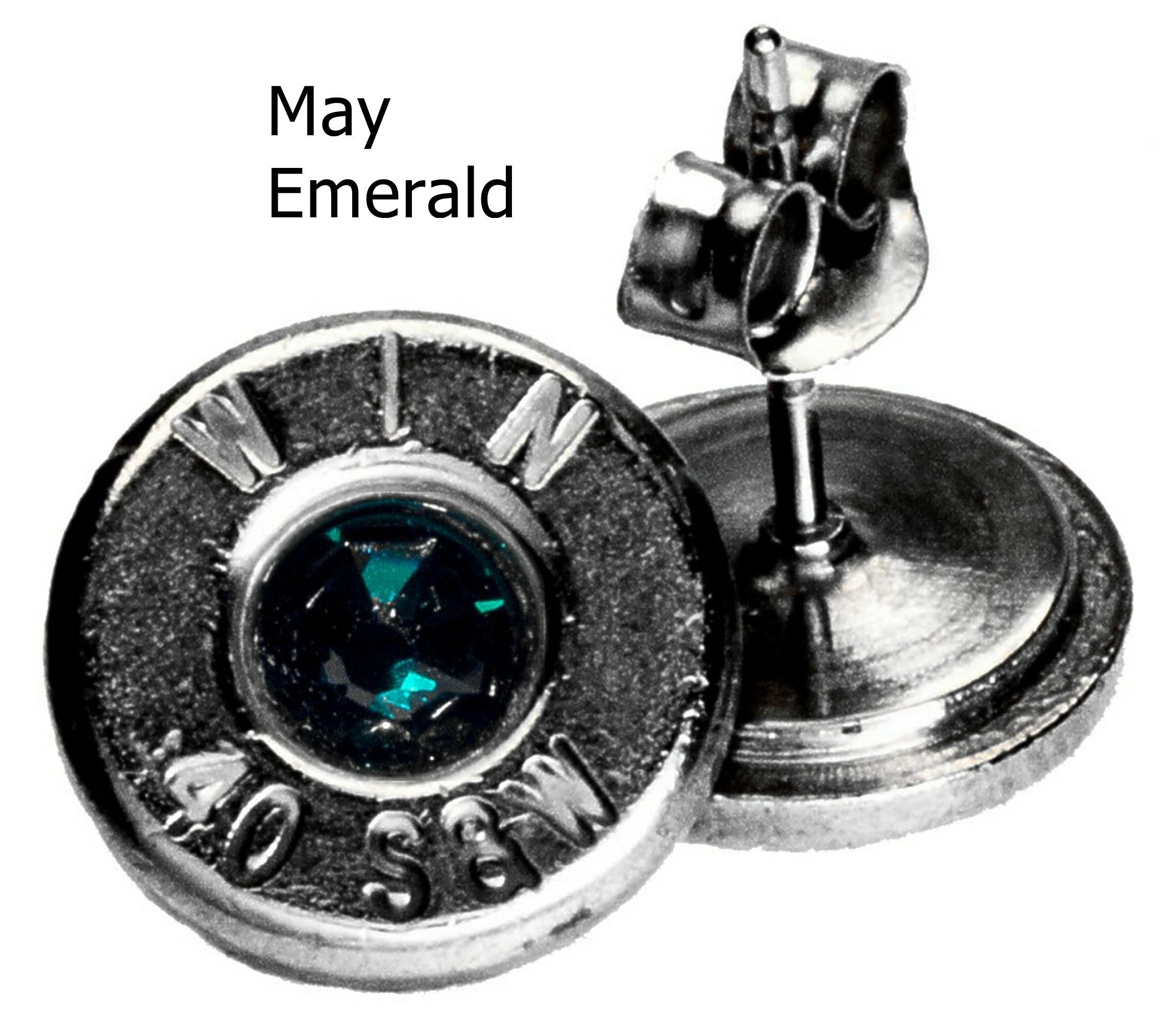 40Caliber Palladium Plated Recycled Bullet Ear Posts with Birthstone Crystals