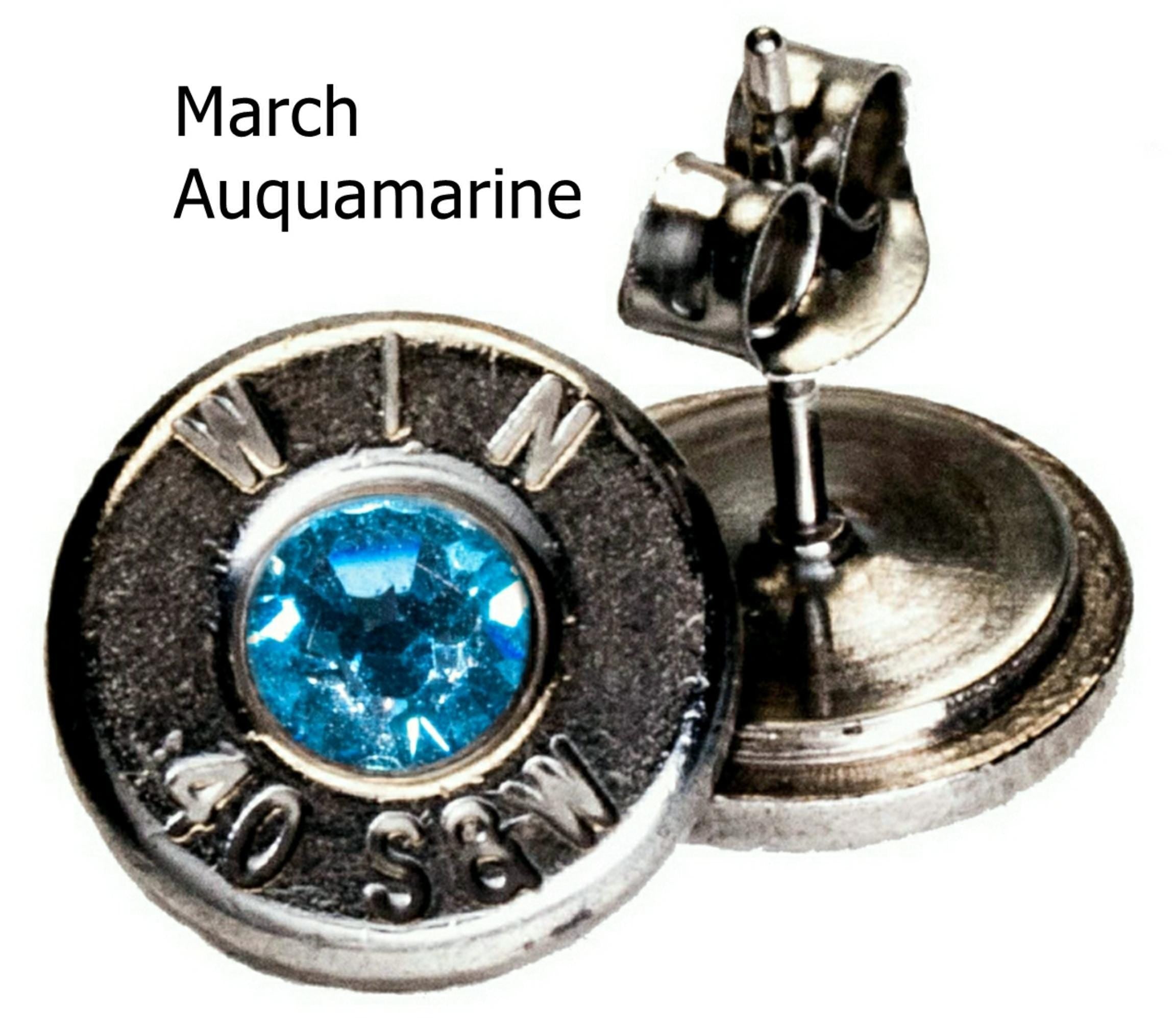 40Caliber Palladium Plated Recycled Bullet Ear Posts with Birthstone Crystals