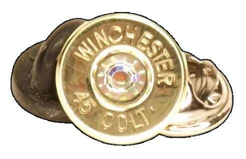 Handmade 45 Long Colt Tie Pin – Polished Brass with Swarovski Crystal