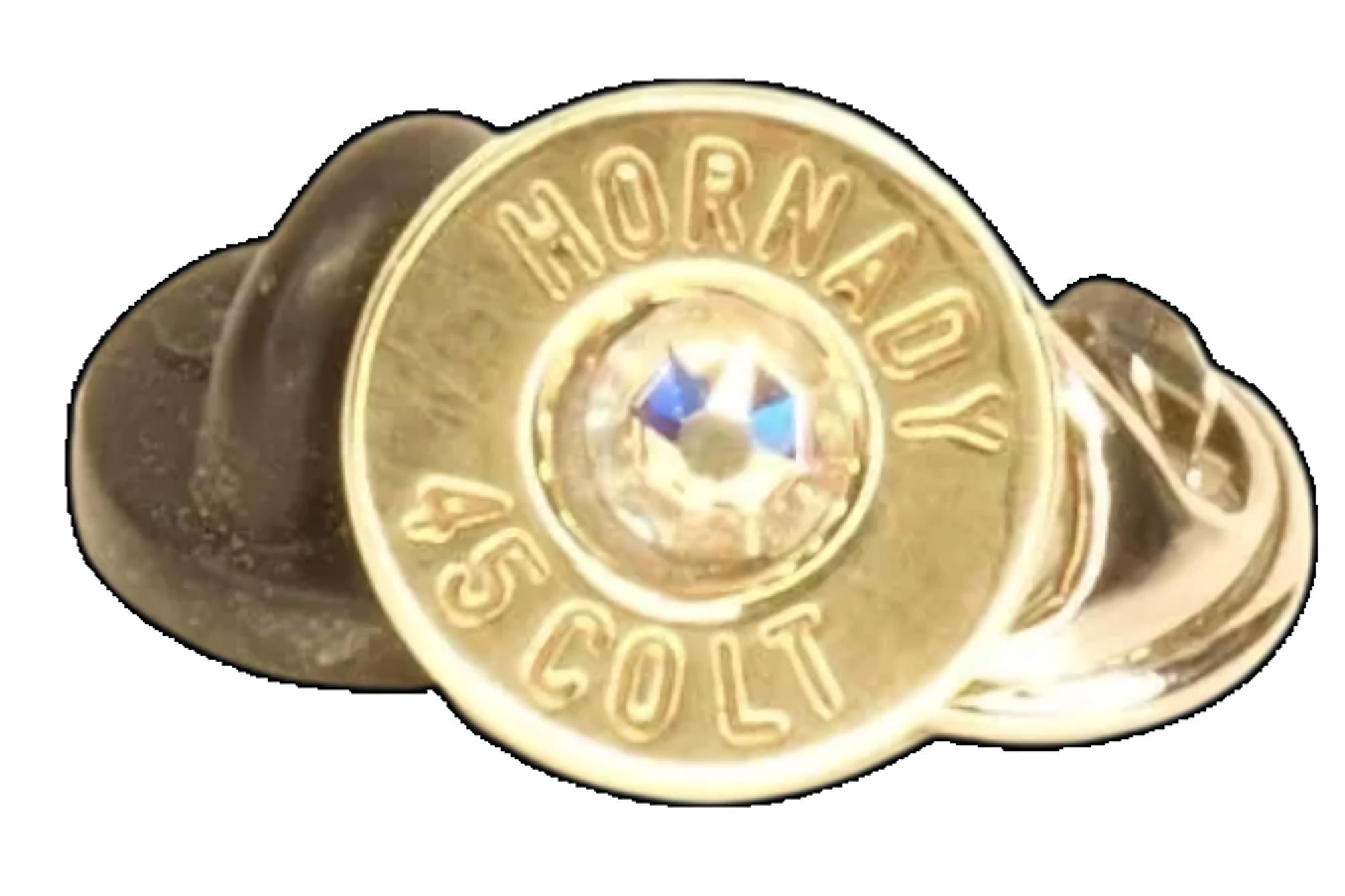 Handmade 45 Long Colt Tie Pin – Polished Brass with Swarovski Crystal