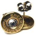 9mm Luger Stud Earrings: Gold Plated Brass with Crystal