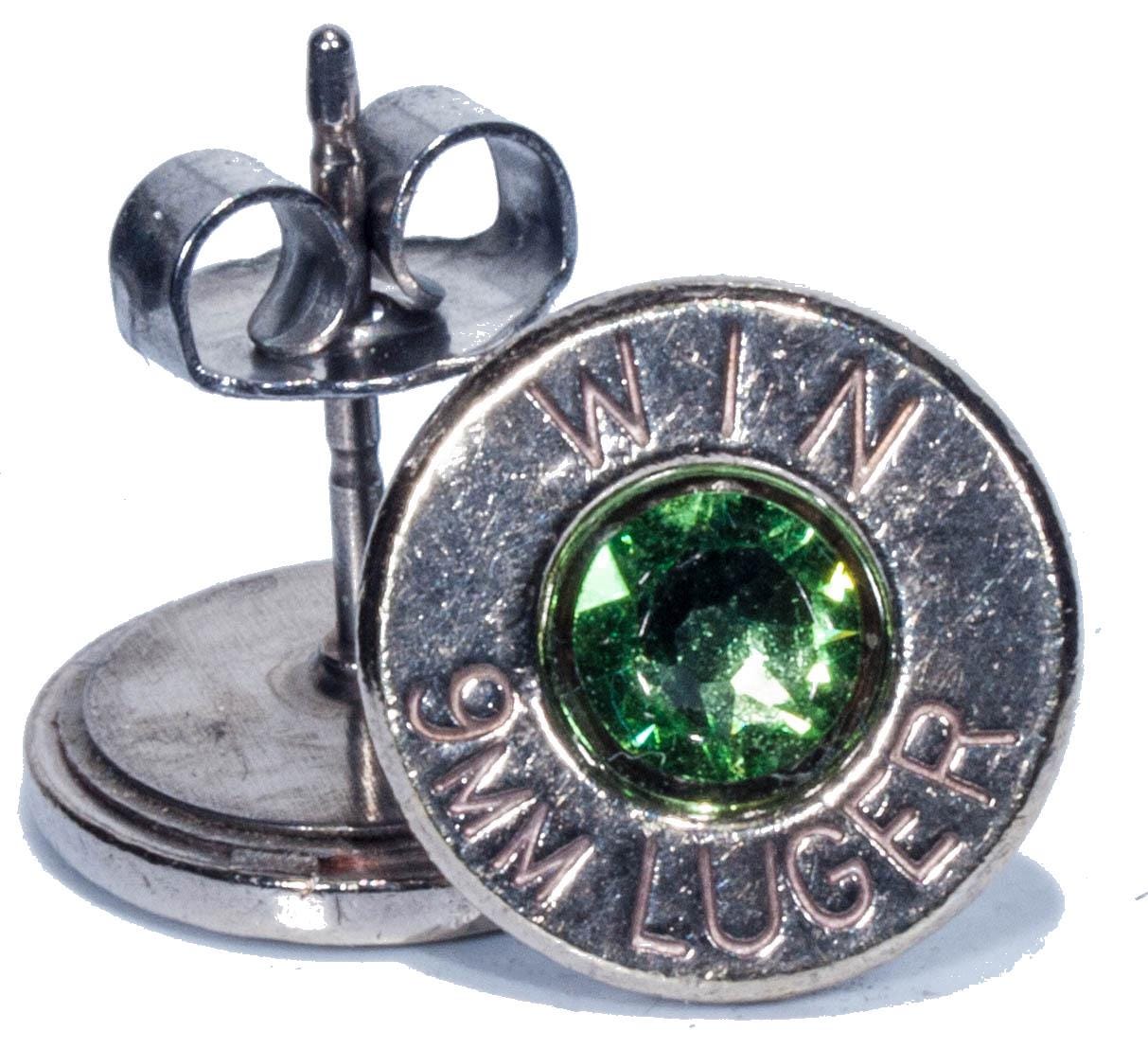 9mm Palladium Plated Recycled Bullet Ear Posts with Birthstone Crystals