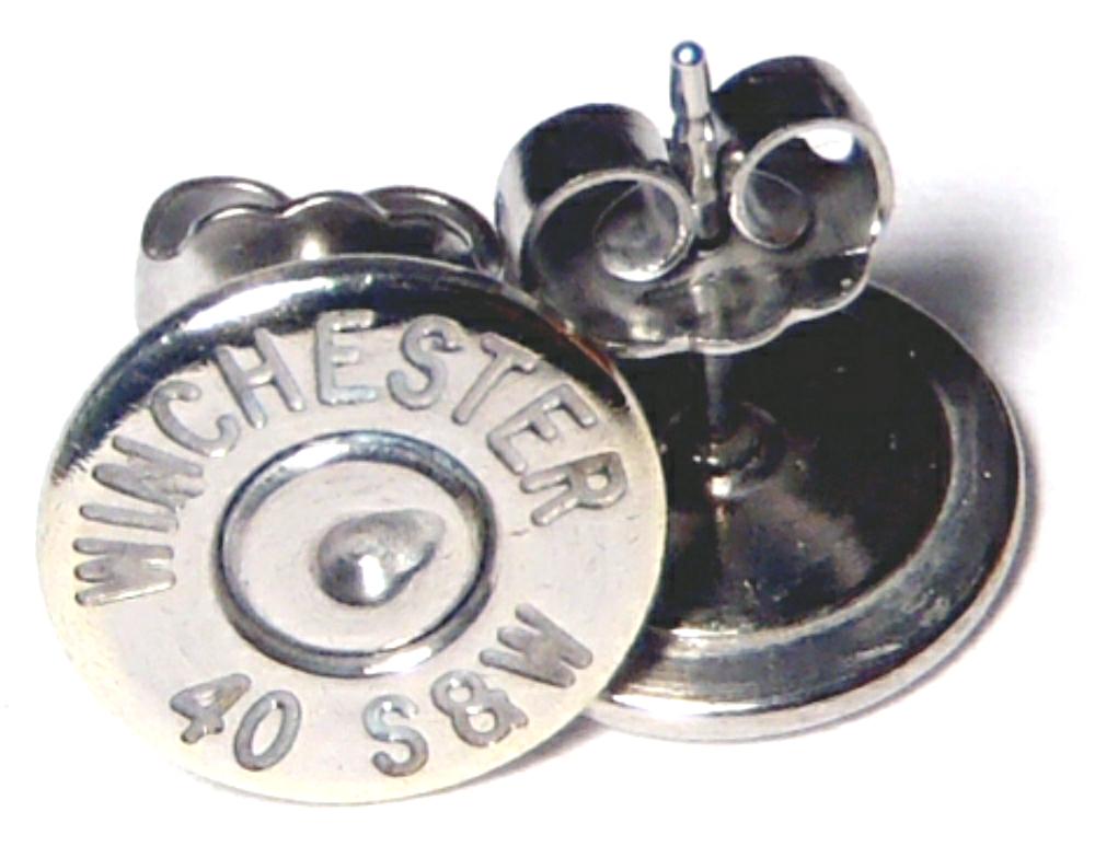 40 Caliber Palladium Plated Recycled Bullet Ear Posts- 1 Pair Various Headstamps