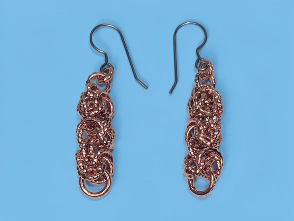 Recycled Copper Byzantine Weave Dangle Earrings