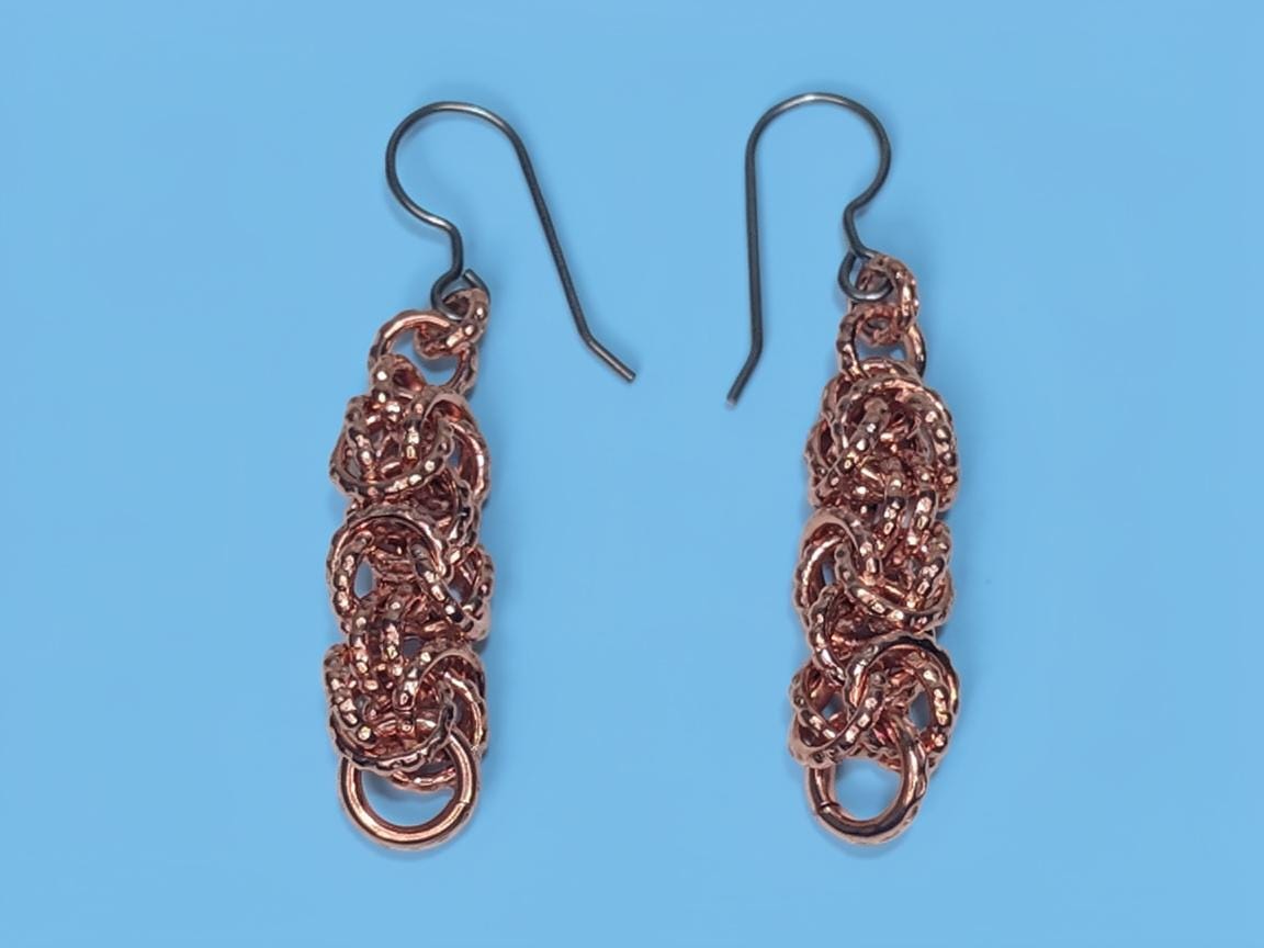 Recycled Copper Byzantine Weave Dangle Earrings